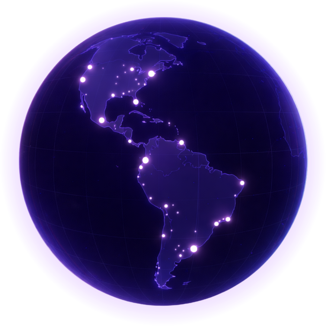 Mapa global mostrando a presença da Zend nas Américas